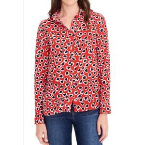 J Crew Heart Silk Boy Shirt in Spring Hearts Button Down Red Ivory Size 2T